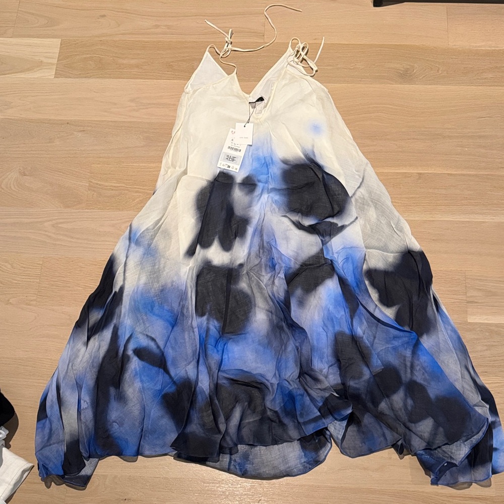 Zara Blue and Black Tie-Dye Midi Dress